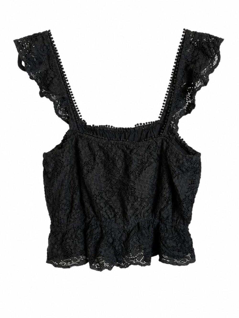 Sunday In Brooklyn Black Eyelet Lace Crop Top Size XL | Ruffle Sleeve Boho Blous